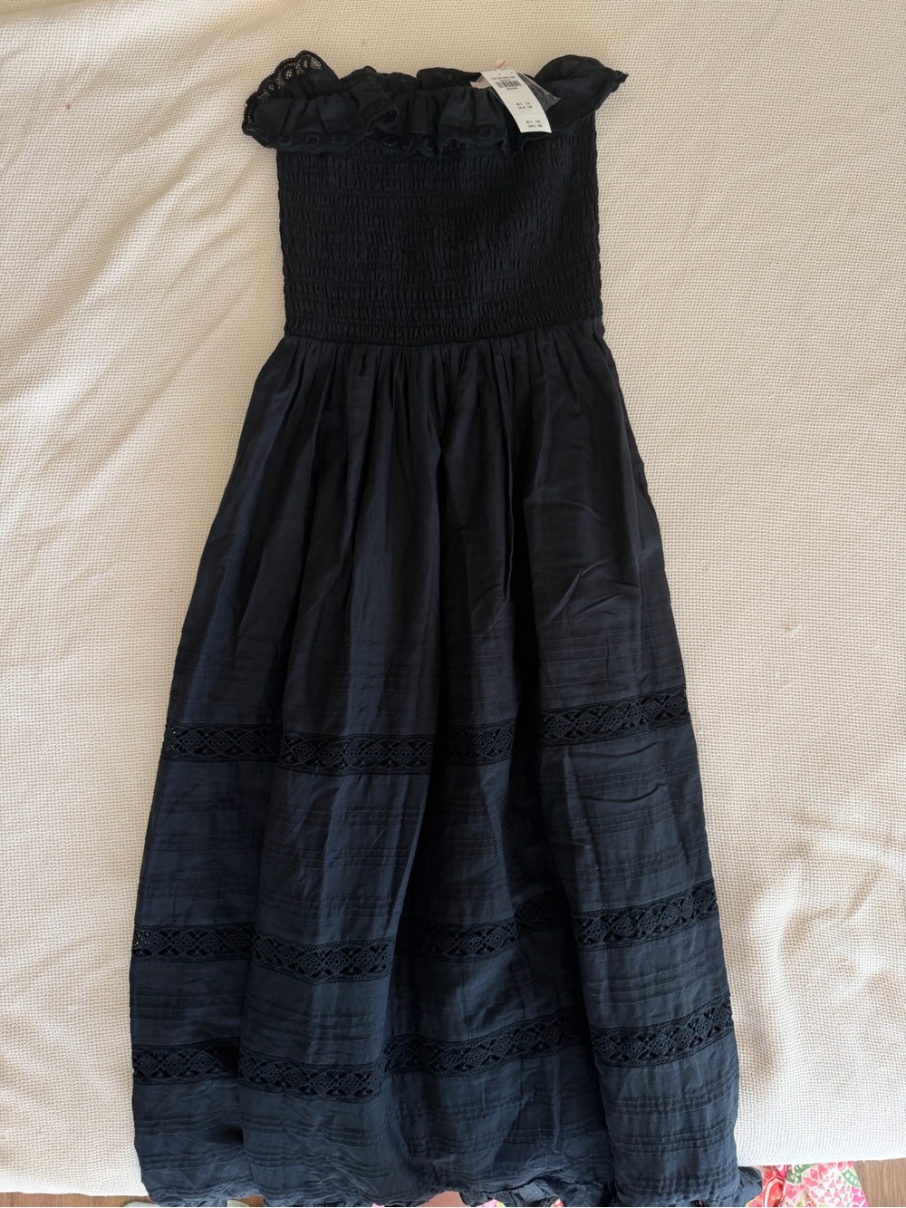 Abercrombie NWT Black Strapless Smocked Midi Dress 100% Cotton - Women - Picture 4 of 8